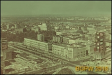 Widok panoramiczny zabudowy ulicy Marszałkowskiej w kierunku ulicy Królewskiej z Pałacu Kultury i Nauki (PKiN), Warszawa