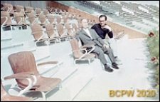 Welodrom, architekt włoski Dagoberto Ortensi z architektem polskim Tadeuszem Baruckim na trybunie gł&oacute;wnej, Rzym, Włochy