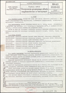 Przetwory naftowe - Oznaczanie grupowego składu weglowodorów w benzynach BN-63/0533-02 / Instytut Technologii Nafty.