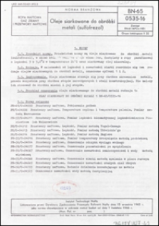 Oleje siarkowane do obróbki metali (sulfofrezol) BN-65/0535-16 / Instytut Technologii Nafty.