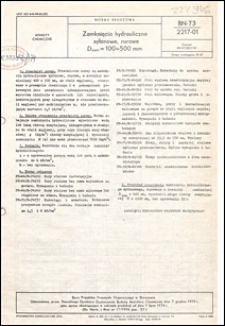 Zamknięcia hydrauliczne syfonowe, rurowe Dnom = 100 &divide; 500 BN-73/2217-01 / Biuro Projekt&oacute;w Przemysłu Organicznego w Warszawie.