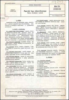 Aparaty typu zbiornikowego - Nazwy, określenia i podział BN-70/2220-02 / Biuro Projekt&oacute;w Przemysłu Organicznego w Warszawie.