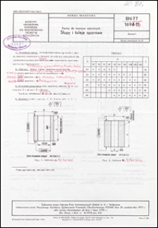 Formy do tworzyw sztucznych - Słupy i tuleje oporowe BN-77/1696-15 / [Zenon Urbański i Krzysztof Ślebioda ; oprac. Fabryka Pras Automatycznych Zakład nr 4 Zakładowe Biuro Rozwojowe FORMET, Bydgoszcz].