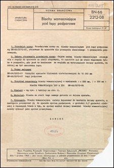 Blachy wzmacniające pod łapy podporowe BN-66/2212-08 / Biuro Projekt&oacute;w Przemysłu Organicznego i Tworzyw Sztucznych &bdquo;PROERG&rdquo; Warszawa.