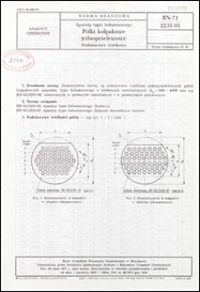 Aparaty typu kolumnowego - P&oacute;łki kołpakowe jednoprzelewowe - Podstawowe wielkości BN-71/2231-01 / Biuro Projekt&oacute;w Przemysłu Organicznego w Warszawie.