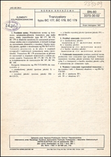 Tranzystory typu BC 177, BC 178, BC 179 BN-80/3375-30.02 / Naukowo-Produkcyjne Centrum P&oacute;łprzewodnik&oacute;w.