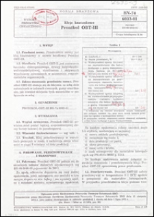 Kleje kauczukowe - Pronikol OBT-III BN-74/6033-01 / Instytucja opracowująca normę Zakłady Tworzyw Sztucznych PRONIT-ERG, Pionki.