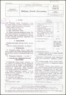 Zielony tlenek chromowy BN-78/6046-01 / autor projektu normy - Halina Gościej ; instytucja opracowująca normę - Zakłady Chemiczne Alwernia.