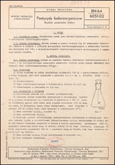 Pestycydy fosforoorganiczne - Szybkie oznaczanie fosforu BN-64/6051-02 / Zjednoczenie Przemysłu Organicznego i Tworzyw Sztucznych "Erg".
