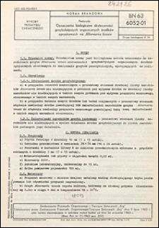 Pestycydy - Oznaczanie biologiczne skuteczności grzybob&oacute;jczych organicznych środk&oacute;w opryskowych na Alternaria tenuis BN-63/6052-01 / Zjednoczenie Przemysłu Organicznego i Tworzyw Sztucznych "Erg".