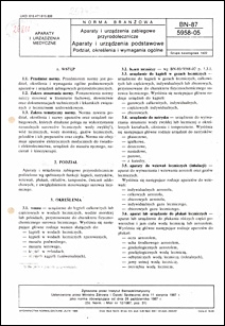Aparaty i urządzenia zabiegowe przyrodolecznicze - Aparaty i urzadzenia podstawowe - Podział, określenia i wymagania podstawowe BN-87/5958-05 / [Tadeusz Łaukajtys, Teresa Mincer ; oprac. Instytut Balneoklimatyczny Poznań, Zakład Balneotechniki, Ośrodek Doświadczalny - Ciechocinek].