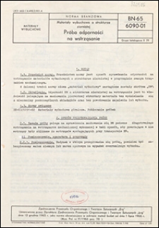 Materiały wybuchowe o strukturze ziarnistej - Pr&oacute;ba odporności na wstrząsanie BN-65/6090-01 / Zjednoczenie Przemysłu Organicznego i Tworzyw Sztucznych "Erg".