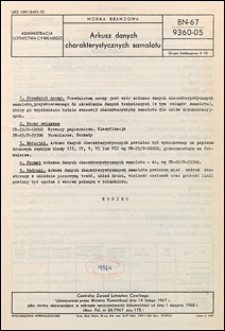 Arkusz danych charakterystycznych samolotu BN-67/9360-05 / Centralny Zarząd Lotnictwa Cywilnego.