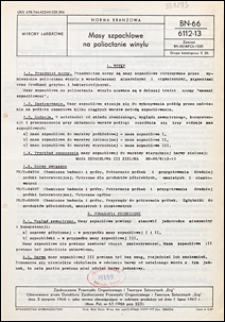 Masy szpachlowe na polioctanie winylu BN-66/6112-13 / Zjednoczenie Przemysłu Organicznego i Tworzyw Sztucznych "Erg".