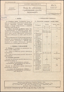 Pasy do szlifowania i polerowania powłok lakierowych BN-78/6112-27 / autor projektu normy - Anna Hosaja ; instytucja opracowująca normę - Zakłady Tworzyw i Farb w Pustkowie, Zakład Farb w Dębicy.
