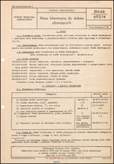 Masa bitumiczna do dok&oacute;w pływających BN-66/6112-14 / Zjednoczenie Przemysłu Farb i Lakier&oacute;w.