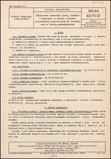 Oznaczenie zawartości żywicy, kalafonii i terpentyny w strużce z karpiny przemysłowej przeznaczonej do ekstrakcji oraz w strużce poekstrakcyjnej BN-66/6079-01 / Zjednoczenie Przemysłu Płyt, Sklejek i Zapałek.