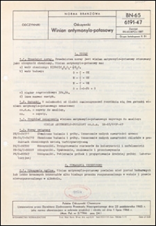 Odczynniki - Winian antymonylo-potasowy BN-65/6191-47 / Polskie Odczynniki Chemiczne.