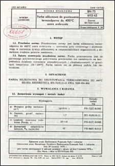 Farba silikonowa do gruntowania termoodporna do 400&deg; C szara srebrzysta BN-75/6113-43 / autor projektu normy - Izabela Dzido ; instytucja opracowująca normę - Radomska Fabryka Farb i Lakier&oacute;w, Radom.