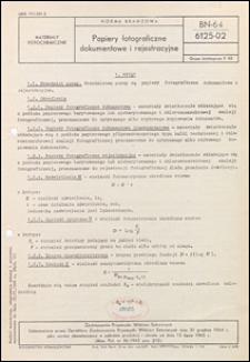 Papiery fotograficzne dokumentowe i rejestracyjne BN-64/6125-02 / Zjednoczenie Przemysłu Włókien Sztucznych.