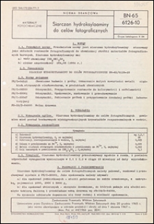 Siarczan hydroksyloaminy do celów fotograficznych BN-65/6126-10 / Zjednoczenie Przemysłu Włókien Sztucznych.