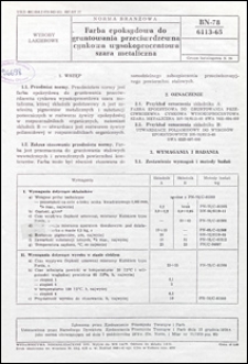 Farba epoksydowa do gruntowania przeciwrdzewna cynkowa wysokoprocentowa szara metaliczna BN-78/6113-65 / autor projektu normy - Maria Undro ; instytucja opracowująca normę - Zakłady Chemiczne SZCZECIN.