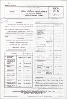 Lakier asfaltowy przeciwrdzewny do ochrony biernej szybkoschnący czarny BN-78/6114-32 / autor projektu normy - G. Szymańska ; instytucja opracowująca normę - Wrocławska Fabryka Farb i Lakier&oacute;w.