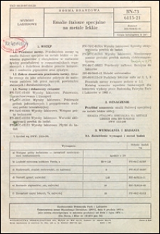 Emalie ftalowe specjalne na metale lekkie BN-73/6115-21 / Zjednoczenie Przemysłu Farb i Lakier&oacute;w.