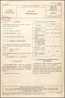 Odczynniki - Nitrobenzen BN-76/6193-74 / instytucja opracowująca normę - Przedsiębiorstwo Przemysłowo-Handlowe Polskie Odczynniki Chemiczne.