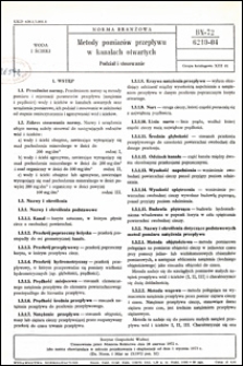 Metody pomiar&oacute;w przepływu w kanałach otwartych - Podział i stosowanie BN-72/6210-04 / Instytut Gospodarki Wodnej.