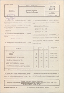Materiały ogniotrwałe - Cement glinowy BN-82/6761-15 / instytucja opracowująca normę - Instytut Materiał&oacute;w Ogniotrwałych, Gliwice.