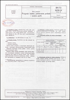 Płyty gumowe - Program badań, pobieranie pr&oacute;bek i ocena partii BN-73/6616-14 Arkusz 05 / Zjednoczenie Przemysłu Gumowego "Stomil".