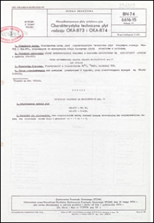 Niewulkanizowane płyty antykorozyjne - Charakterystyka techniczna płyt rodzaju OKA-873 i OKA-874 BN-74/6616-15 Arkusz 11 / Zjednoczenie Przemysłu Gumowego "Stomil".