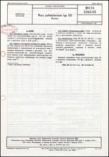 Rury polietylenowe typ 50 - Wymiary BN-74/6366-03 / autor projektu normy - Edward Lewicz ; instytucja opracowująca normę - Zakłady Tworzyw Sztucznych GAMRAT-ERG.