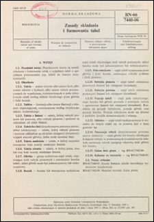 Zasady składania i formowania tabel BN-66/7440-06 / Centralne Laboratorium Poligraficzne.