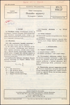 Tabor tramwajowy - Hamulec szynowy - Wymagania i badania BN-72/9398-07 / Instytut Gospodarki Komunalnej.