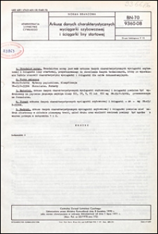 Arkusz danych charakterystycznych wyciągarki szybowcowej i ściągarki liny startowej BN-70/9360-08 / Centralny Zarząd Lotnictwa Cywilnego.