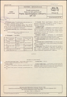 Środki pomocnicze - Pasty do farb graficznych - Pasta zapobiegająca odbijaniu SP-101 BN-78/7462-12 Arkusz 03 / autorzy projektu normy - Kazimierz Orcholski, Maria Siemiątkowska, Halina Suda ; instytucja opracowująca normę - POLIFARB Zakłady Farb we Włocławku, Zakład Farb Graficznych ATRA w Toruniu.