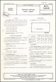 Woreczki ochronne lniane i jutowe BN-76/7658-08 / autorzy projektu normy - Bolesław Kamiński, Hieronim Kowalczyk, Zdzisław Świątczak ; instytucja opracowująca normę - Ośrodek Rozwoju Przemysłu Lekkiego Związku Sp&oacute;łdzielni Inwalid&oacute;w, Ł&oacute;dź.