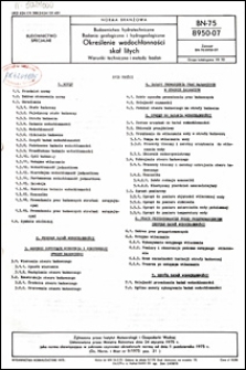 Budownictwo hydrotechniczne - Badania geologiczne i hydrogeologiczne - Określenie wodochłonności skał litych - Warunki techniczne i metody badań BN-75/8950-07 / Wiesław Jawański i Artur Wieczysty ; instytucja opracowująca normę - Instytut Meteorologii i Gospodarki Wodnej.
