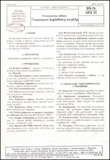Termometry szklane - Termometr kąpielowy zwykły BN-76/6851-35 / autorzy projektu normy - Janusz Orankiewicz i Jan Marchaluk ; instytucja opracowująca normę - Krajowy Związek Sp&oacute;łdzielni Sprzętu Medycznego i Laboratoryjnego, Warszawa.