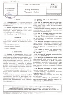 Wiaty kolejowe - wymagania i badania BN-77/8939-10 / Autorzy projektu normy - Jan Borowski i Jan Pytel ; instytucja opracowująca normę - Centralne Biuro Projektowo-Badawcze Budownictwa Kolejowego.