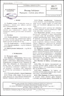 Perony kolejowe - Wymagania i badania przy odbiorze BN-77/8939-09 / Autorzy projektu normy - Jan Borowski i Jan Pytel ; instytucja opracowująca normę - Centralne Biuro Projektowo-Badawcze Budownictwa Kolejowego.
