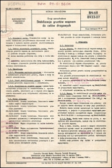 Drogi samochodowe - Stabilizacja grunt&oacute;w wapnem do cel&oacute;w drogowych BN-68/8933-07 / Centralny Ośrodek Badań i Rozwoju Techniki Drogowej.