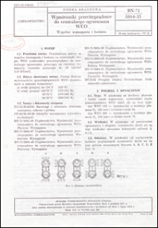 Wymienniki przeciwprądowe do centralnego ogrzewania WCO - Wsp&oacute;lne wymagania i badania BN-71/8864-35 / Stołeczne Przedsiębiorstwo Energetyki Cieplnej.