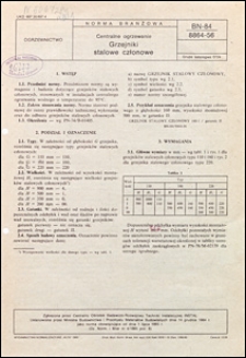 Centralne ogrzewanie - Grzejniki stalowe członowe BN-84/8864-56 / Autor projektu normy - Wiesław Maciążek ; instytucja opracowująca normę Centralny Ośrodek Badawczo-Rozwojowy Techniki Instalacyjnej INSTAL.