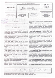 Pismo drukarskie - Podstawowe nazwy i określenia BN-77/7401-15 / Ośrodek Badawczo-Rozwojowy Przemysłu Poligraficznego.