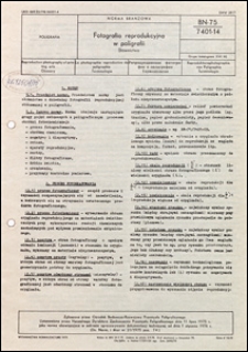 Fotografia reprodukcyjna w poligrafii - Słownictwo BN-75/7401-14 / Ośrodek Badawczo-Rozwojowy Przemysłu Poligraficznego.