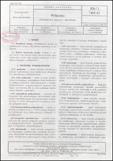 Poligrafia - Podstawowe nazwy i określenia BN-73/7401-01 / Ośrodek Badawczo-Rozwojowy Przemysłu Poligraficznego.
