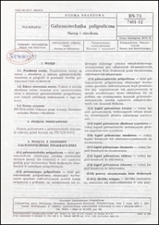 Galwanotechnika poligraficzna - Nazwy i określenia BN-73/7401-12 / Centralne Laboratorium Poligraficzne.
